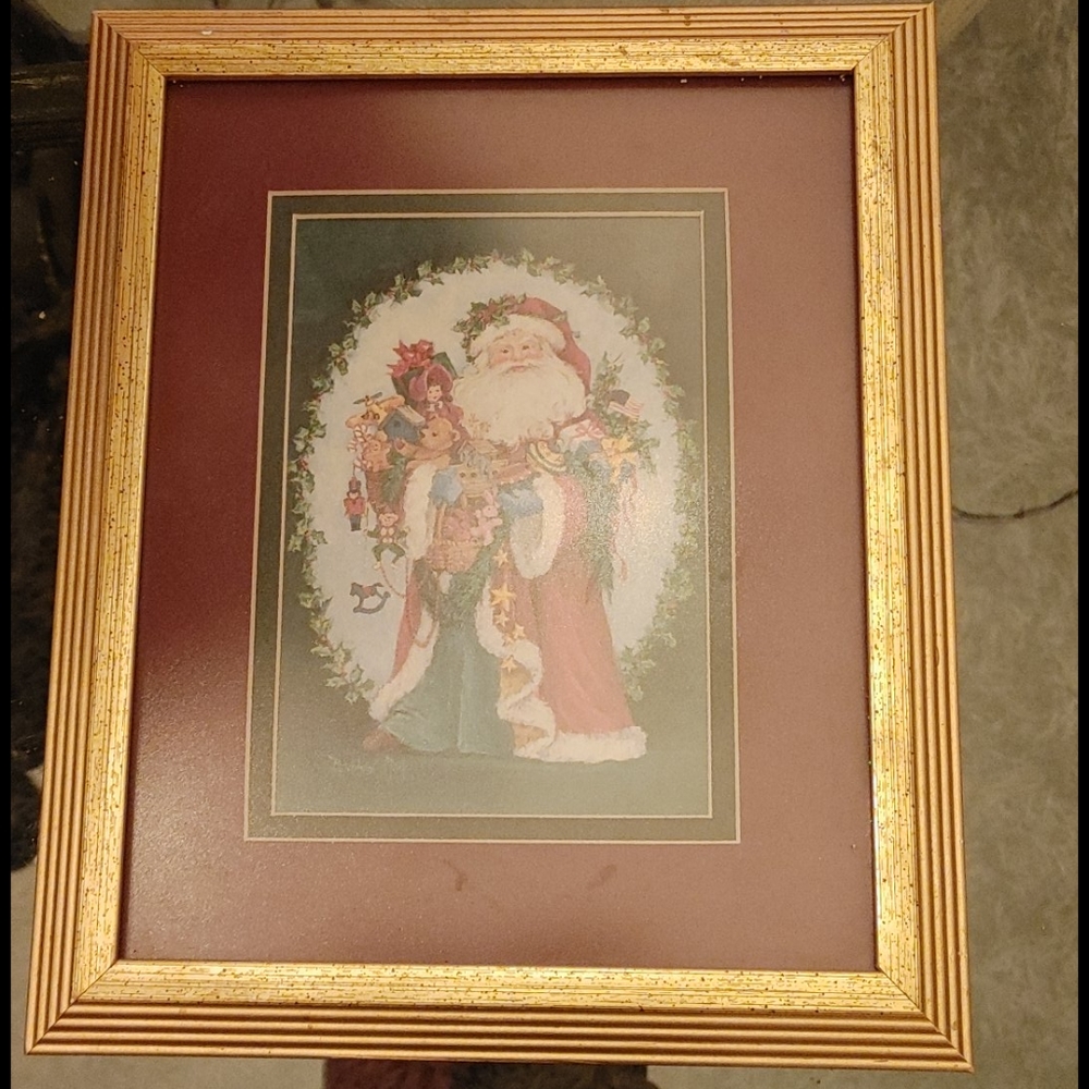 Vintage Framed Patchwork Santa print